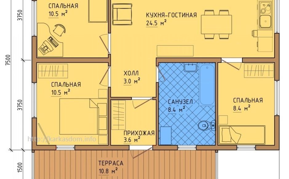 Каркасный дом 8x11 Проект КД-34